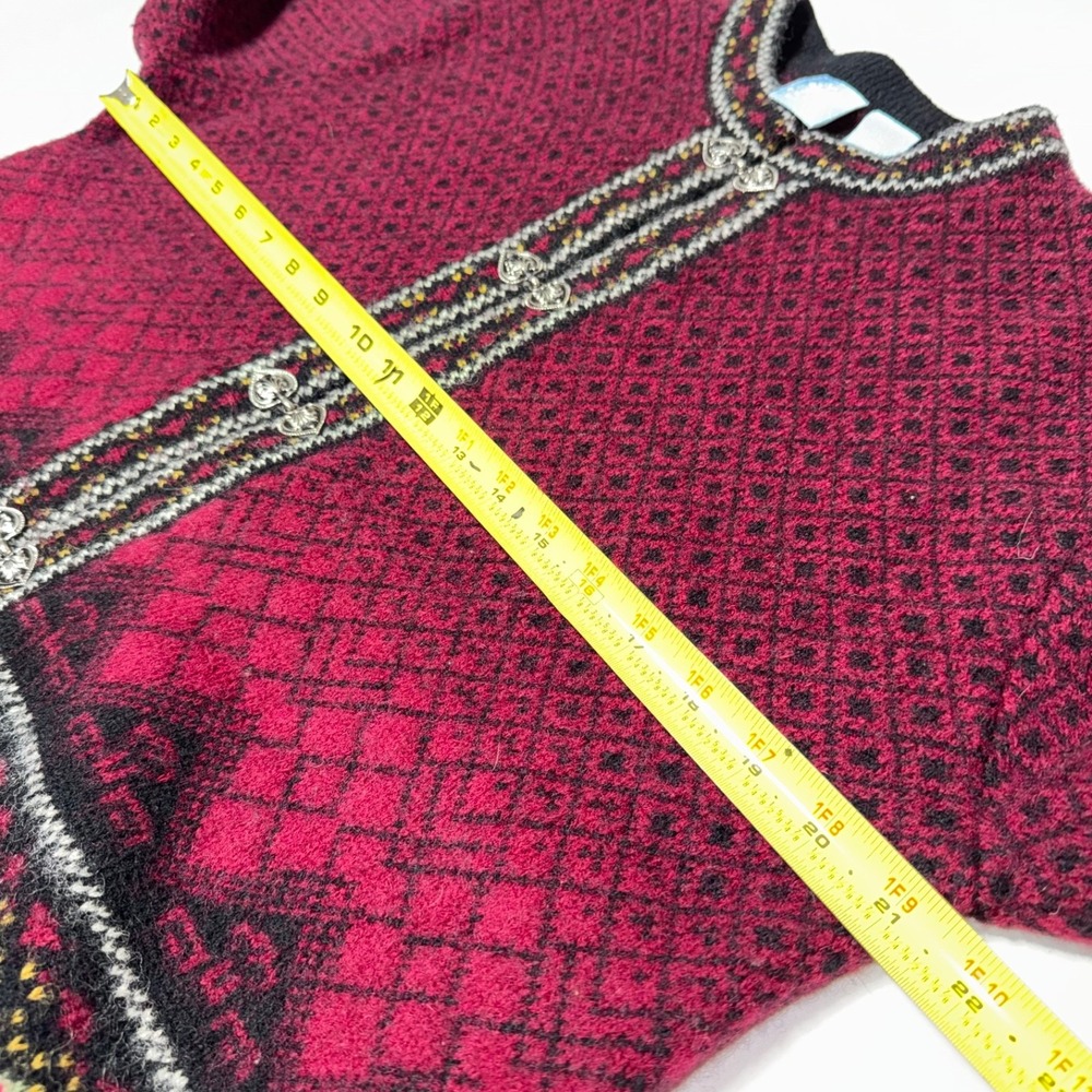 Vintage Frost Petite Large Burgundy Icelandic Fair Isle Snowflake Wool Cardigan - Picture 6 of 7